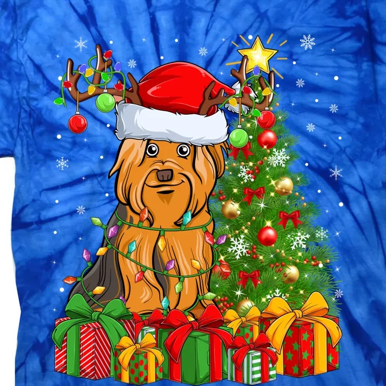 Xmas Holiday Santa Yorkshire Terrier Dog Christmas Tree Gift Tie-Dye T-Shirt