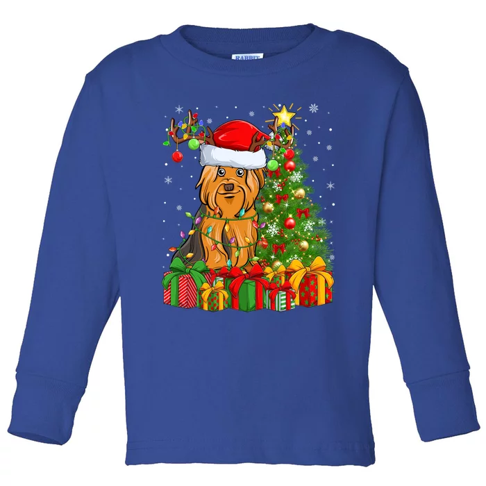 Xmas Holiday Santa Yorkshire Terrier Dog Christmas Tree Gift Toddler Long Sleeve Shirt