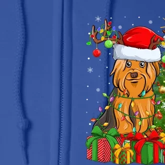 Xmas Holiday Santa Yorkshire Terrier Dog Christmas Tree Gift Full Zip Hoodie