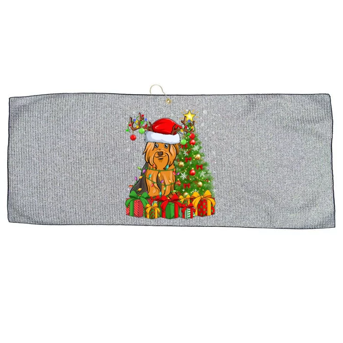 Xmas Holiday Santa Yorkshire Terrier Dog Christmas Tree Gift Large Microfiber Waffle Golf Towel