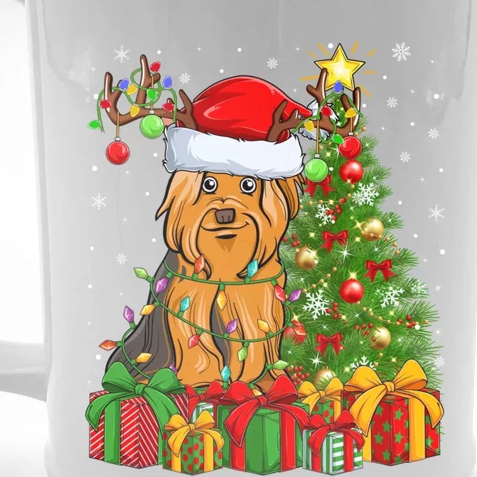 Xmas Holiday Santa Yorkshire Terrier Dog Christmas Tree Gift Front & Back Beer Stein