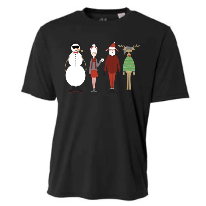 Xmas Hipster Santa And Mrs Claus Snow Rudy Reindeer Gift Cooling Performance Crew T-Shirt