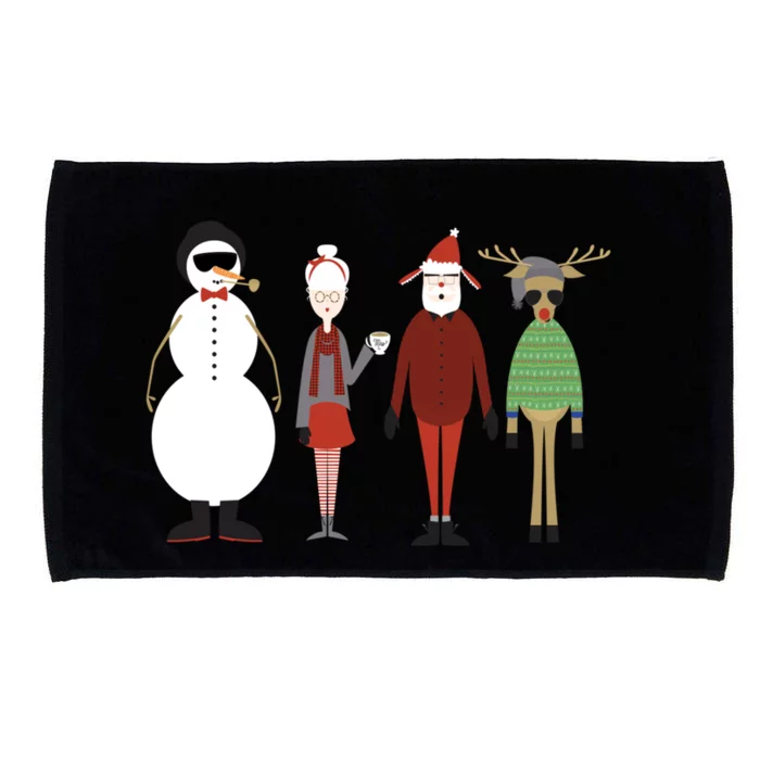 Xmas Hipster Santa And Mrs Claus Snow Rudy Reindeer Gift Microfiber Hand Towel