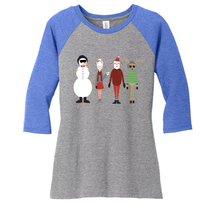 Xmas Hipster Santa And Mrs Claus Snow Rudy Reindeer Gift Women's Tri-Blend 3/4-Sleeve Raglan Shirt