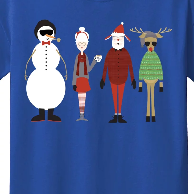 Xmas Hipster Santa And Mrs Claus Snow Rudy Reindeer Gift Kids T-Shirt