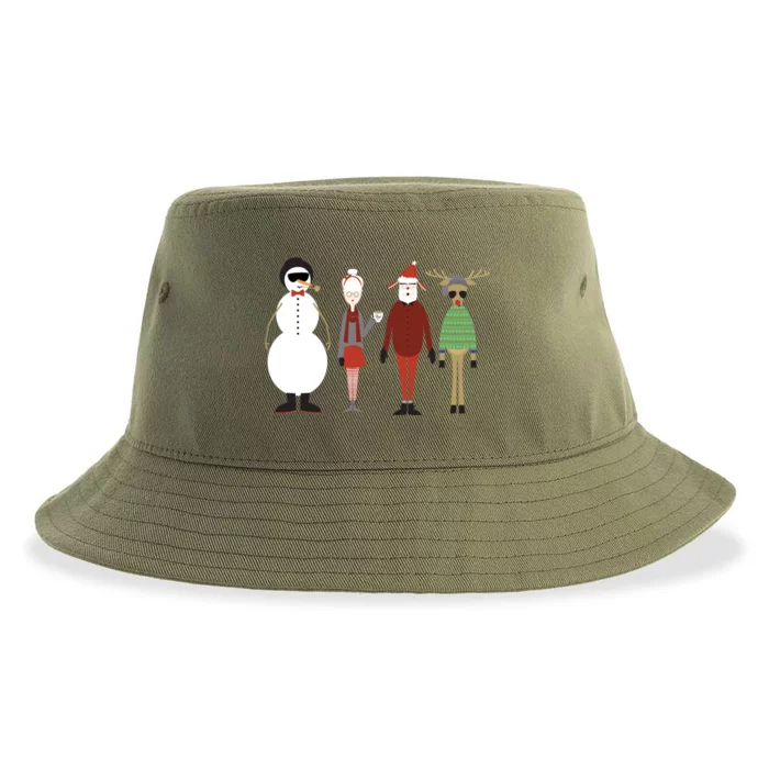 Xmas Hipster Santa And Mrs Claus Snow Rudy Reindeer Gift Sustainable Bucket Hat