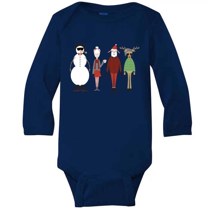 Xmas Hipster Santa And Mrs Claus Snow Rudy Reindeer Gift Baby Long Sleeve Bodysuit