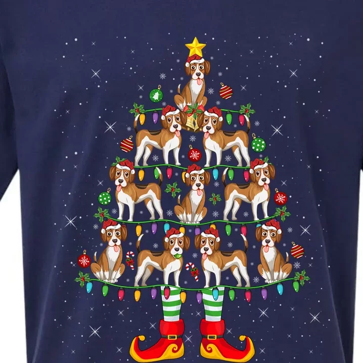 Xmas Holiday Santa Lights Beagle Dog Christmas Tree Gift Sueded Cloud Jersey T-Shirt