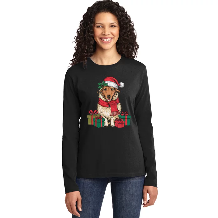 Xmas Holiday Santa Hat Anatolian Shepherd Dog Christmas Ladies Long Sleeve Shirt