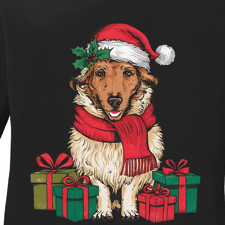 Xmas Holiday Santa Hat Anatolian Shepherd Dog Christmas Ladies Long Sleeve Shirt