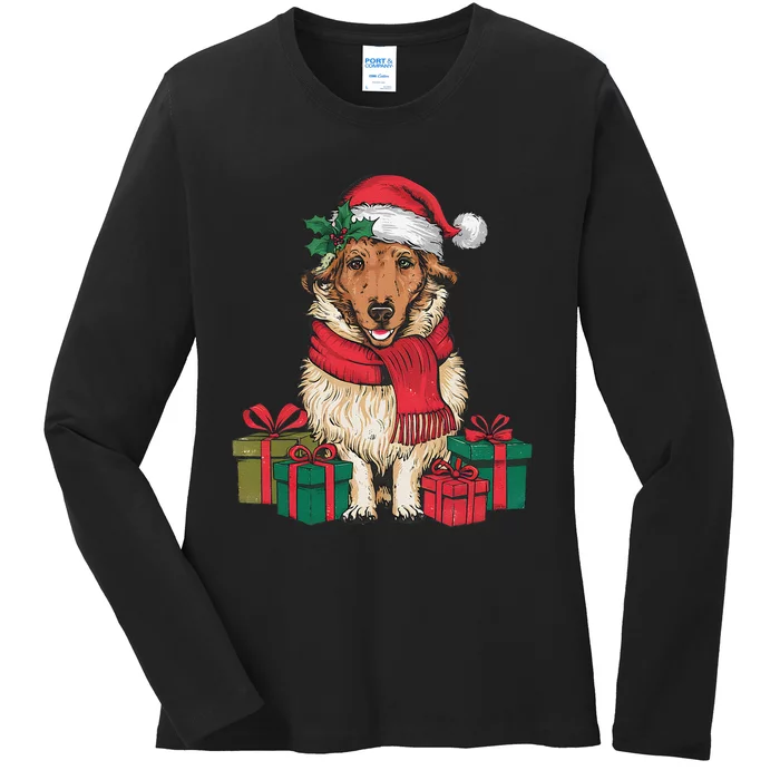 Xmas Holiday Santa Hat Anatolian Shepherd Dog Christmas Ladies Long Sleeve Shirt