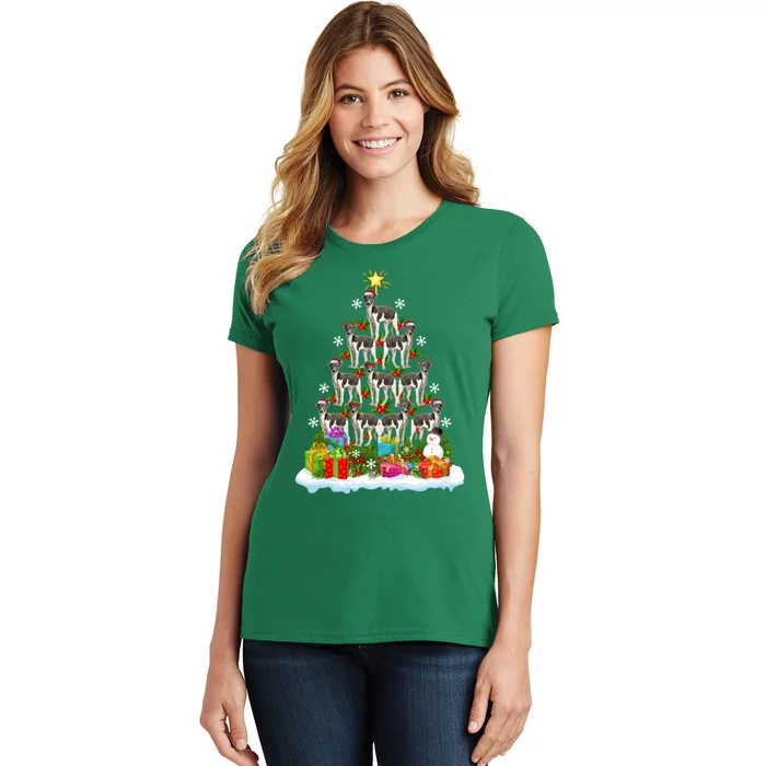 Xmas Holiday Santa Greyhound Dog Christmas Tree Women's T-Shirt