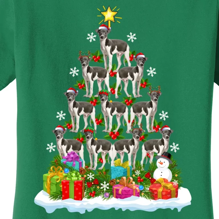 Xmas Holiday Santa Greyhound Dog Christmas Tree Women's T-Shirt