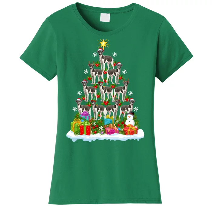 Xmas Holiday Santa Greyhound Dog Christmas Tree Women's T-Shirt