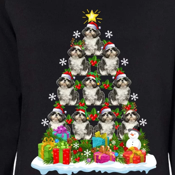 Xmas Holiday Santa Shih Tzu Dog Christmas Tree Womens California Wash Sweatshirt