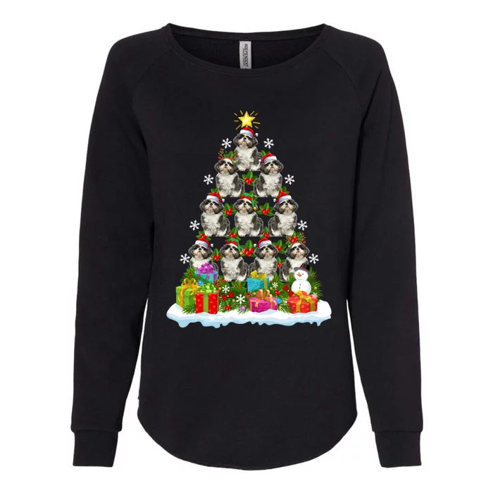 Xmas Holiday Santa Shih Tzu Dog Christmas Tree Womens California Wash Sweatshirt