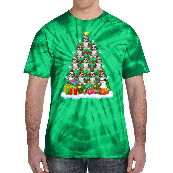 Xmas Holiday Santa Shih Tzu Dog Christmas Tree Tie-Dye T-Shirt