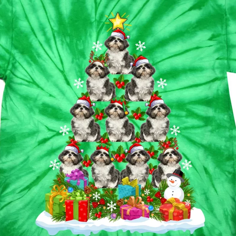 Xmas Holiday Santa Shih Tzu Dog Christmas Tree Tie-Dye T-Shirt