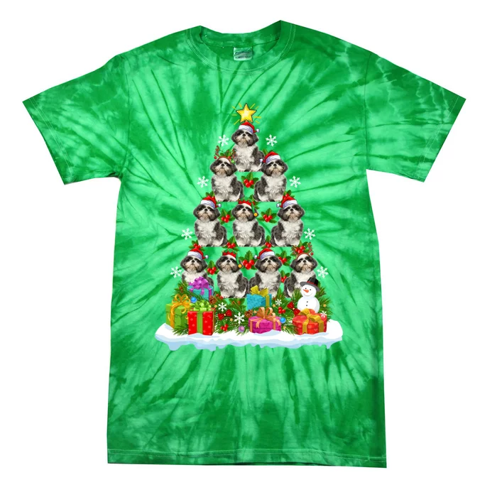 Xmas Holiday Santa Shih Tzu Dog Christmas Tree Tie-Dye T-Shirt