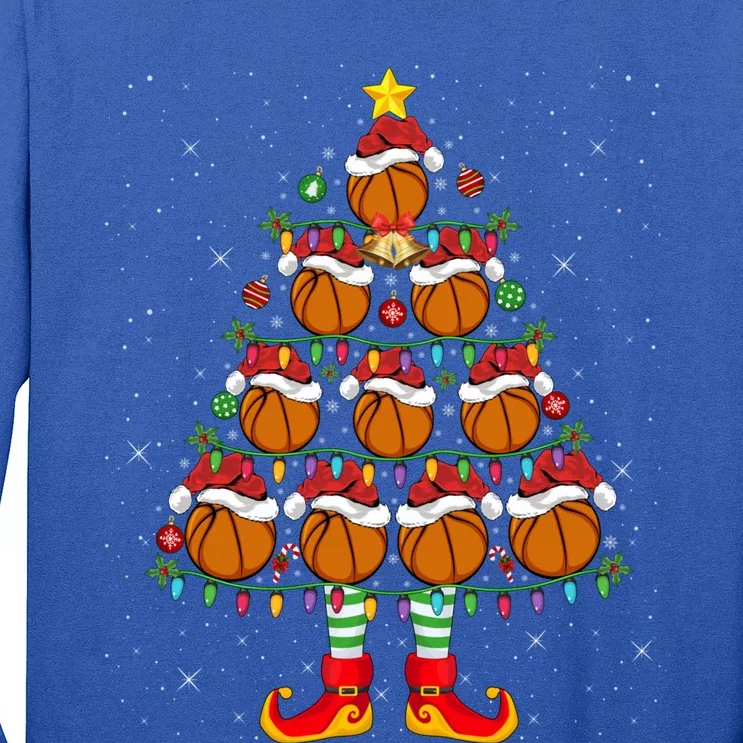 Xmas Holiday Santa Lights Basketball Christmas Tree Gift Long Sleeve Shirt