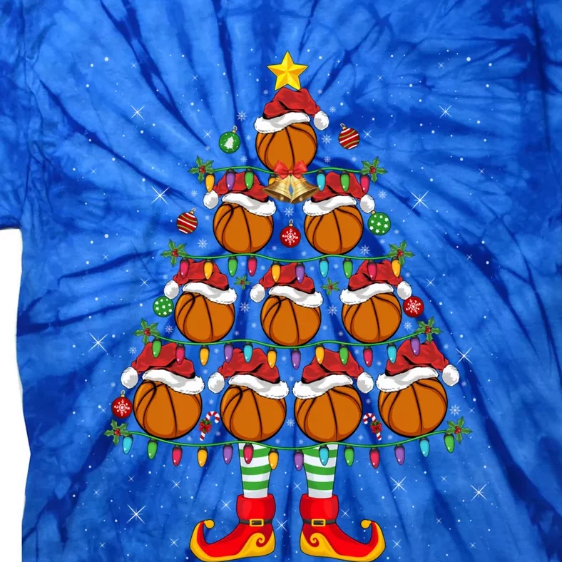 Xmas Holiday Santa Lights Basketball Christmas Tree Gift Tie-Dye T-Shirt