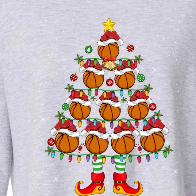 Xmas Holiday Santa Lights Basketball Christmas Tree Gift Cropped Pullover Crew