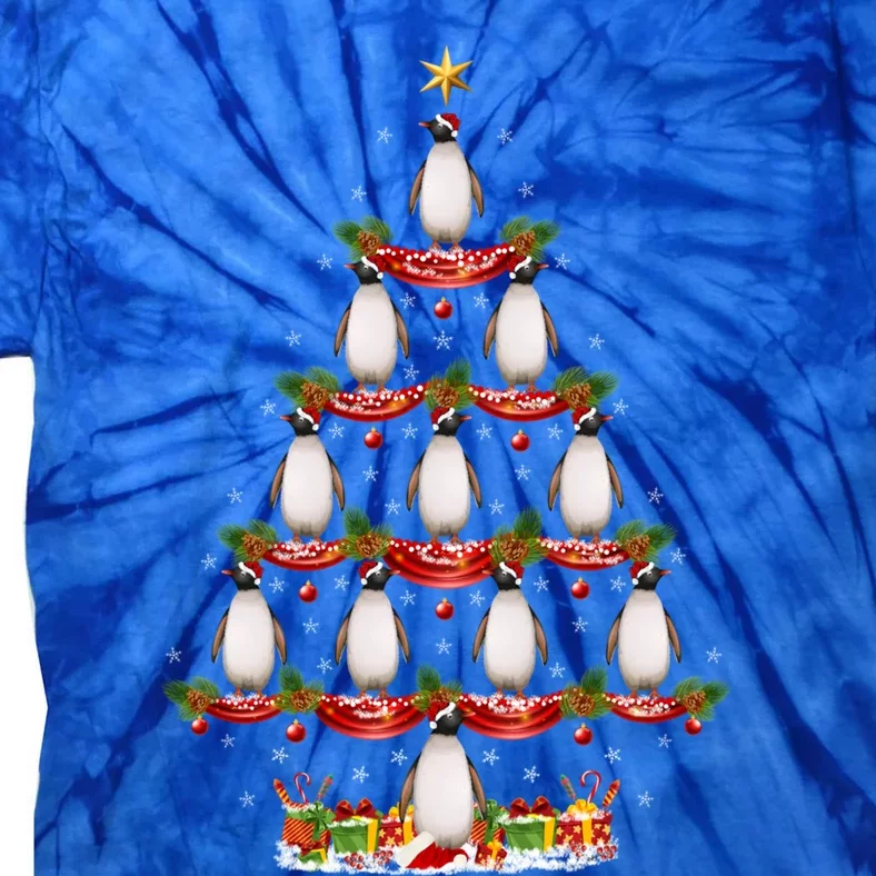 Xmas Holiday Santa Adelie Penguin Christmas Tree Gift Tie-Dye T-Shirt