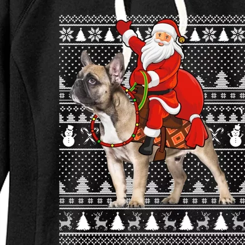 Xmas Holiday Ugly Santa Riding French Bulldog Christmas Gift Women's Fleece Hoodie