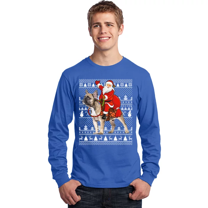 Xmas Holiday Ugly Santa Riding French Bulldog Christmas Gift Long Sleeve Shirt