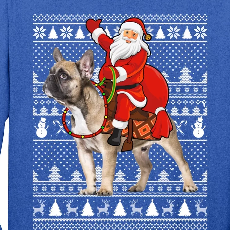 Xmas Holiday Ugly Santa Riding French Bulldog Christmas Gift Long Sleeve Shirt