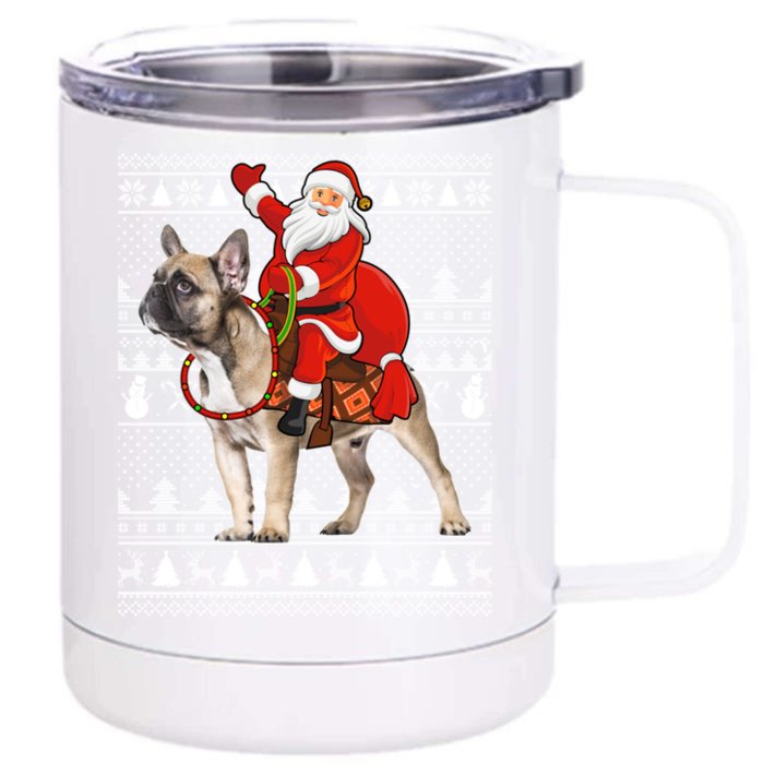 Xmas Holiday Ugly Santa Riding French Bulldog Christmas Gift Front & Back 12oz Stainless Steel Tumbler Cup