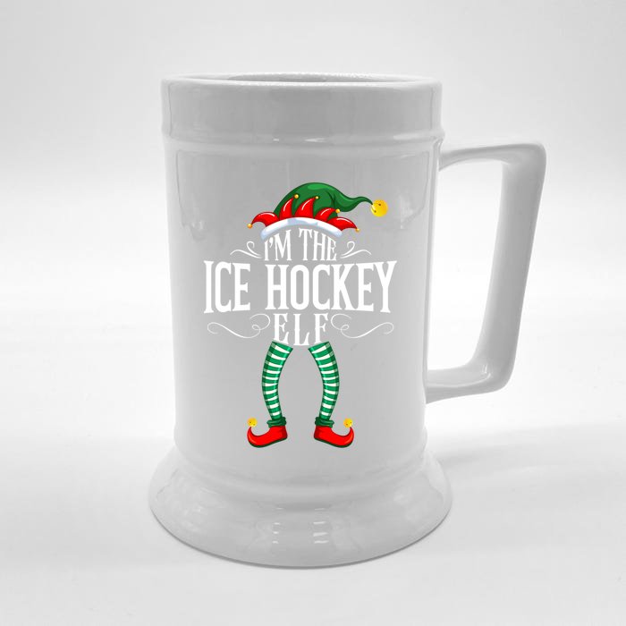 Xmas Ice Hockey Elf Matching Family Christmas Pjs Gift Front & Back Beer Stein