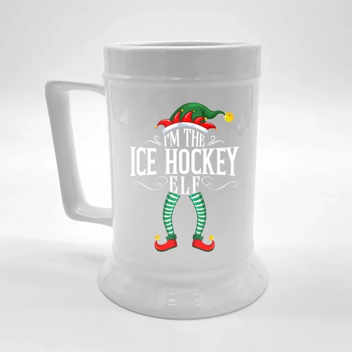 Xmas Ice Hockey Elf Matching Family Christmas Pjs Gift Front & Back Beer Stein