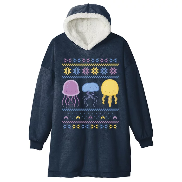 Xmas Jellyfish Merry Christmas Jellyfish Ugly Sweater Gift Hooded Wearable Blanket