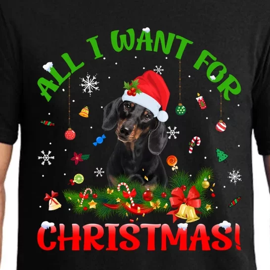 Xmas Lights All I Want For Christmas Dachshund Dog Lover Funny Gift Pajama Set