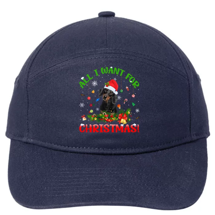 Xmas Lights All I Want For Christmas Dachshund Dog Lover Funny Gift 7-Panel Snapback Hat