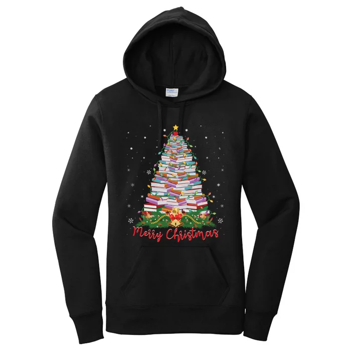 Xmas Light Book Lover Librarian Library Books Christmas Tree Women's Pullover Hoodie