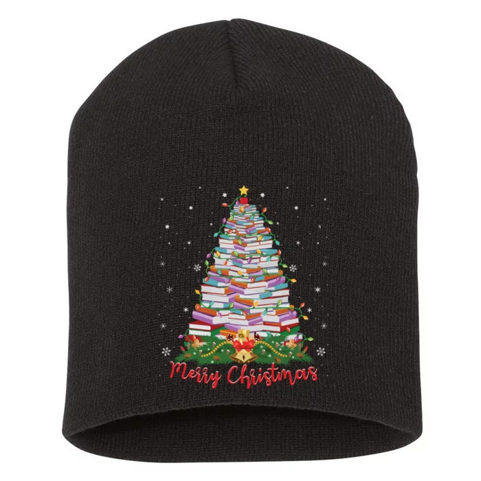 Xmas Light Book Lover Librarian Library Books Christmas Tree Short Acrylic Beanie