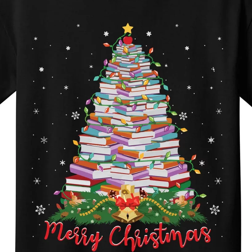 Xmas Light Book Lover Librarian Library Books Christmas Tree Kids T-Shirt