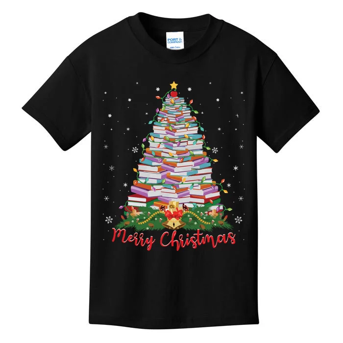 Xmas Light Book Lover Librarian Library Books Christmas Tree Kids T-Shirt