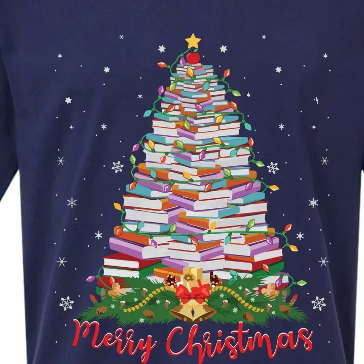 Xmas Light Book Lover Librarian Library Books Christmas Tree Sueded Cloud Jersey T-Shirt