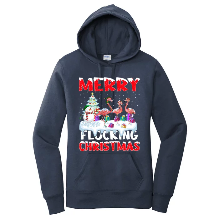 Xmas Lighting Funny Merry Flocking Flamingo Christmas Meaningful Gift Women's Pullover Hoodie