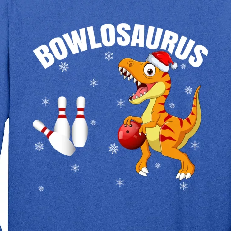 Xmas Lighting Funny Dinosaur Playing Bowling Christmas Gift Tall Long Sleeve T-Shirt