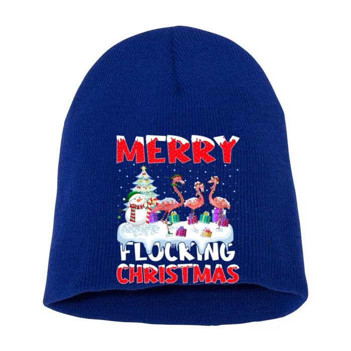 Xmas Lighting Funny Merry Flocking Flamingo Christmas Gift Short Acrylic Beanie