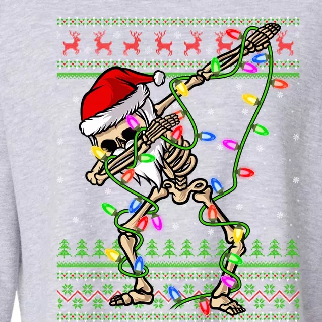 Xmas Lighting Funny Ugly Skeleton Santa Dabbing Christmas Gift Cropped Pullover Crew