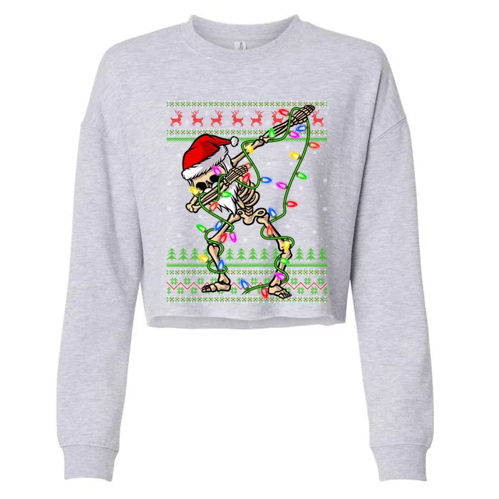 Xmas Lighting Funny Ugly Skeleton Santa Dabbing Christmas Gift Cropped Pullover Crew