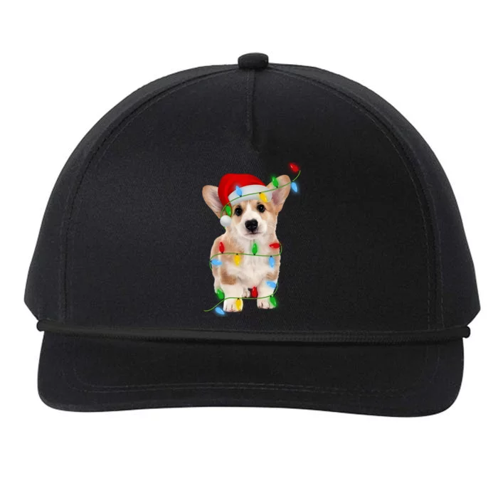 Xmas Lights Holiday Santa Cardigan Welsh Corgi Dog Christmas Gift Snapback Five-Panel Rope Hat