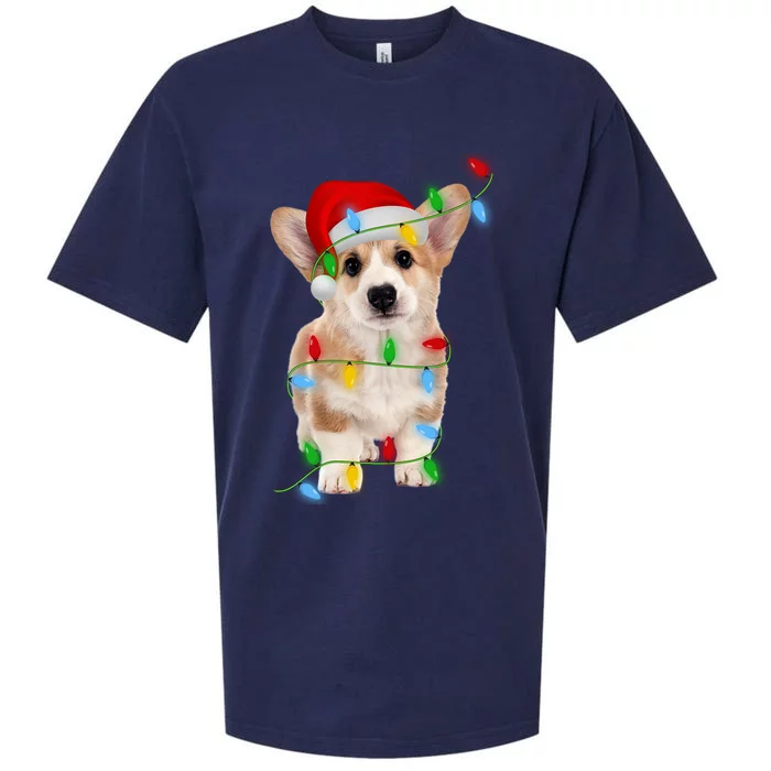 Xmas Lights Holiday Santa Cardigan Welsh Corgi Dog Christmas Gift Sueded Cloud Jersey T-Shirt