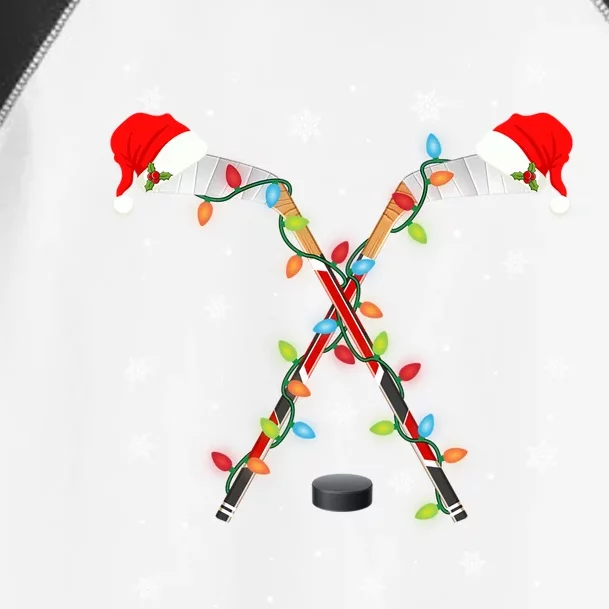 Xmas Lights Hockey Santa Hat Matching Hockey Player Gift Toddler Fine Jersey T-Shirt