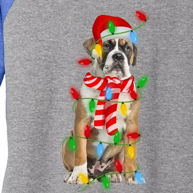 Xmas Lighting Holiday Santa English Bulldog Christmas Funny Gift Women's Tri-Blend 3/4-Sleeve Raglan Shirt